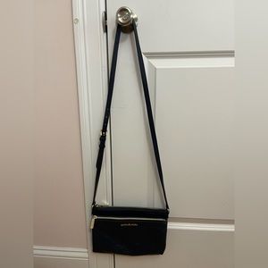 Michael Kors Navy Blue Soft Leather Pebbled Double Zip Crossbody